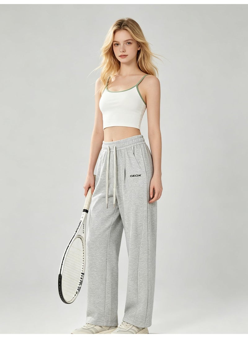 GEOX Unisex Loose Wide Leg Casual Sweatpants, Elastic Waist Drawstring Trousers, Light Heather Grey - Image 4