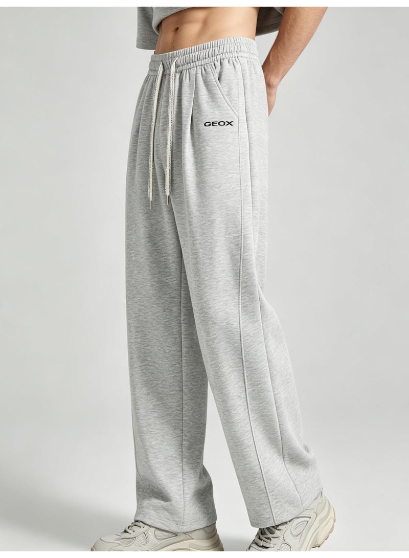 GEOX Unisex Loose Wide Leg Casual Sweatpants, Elastic Waist Drawstring Trousers, Light Heather Grey - Image 1