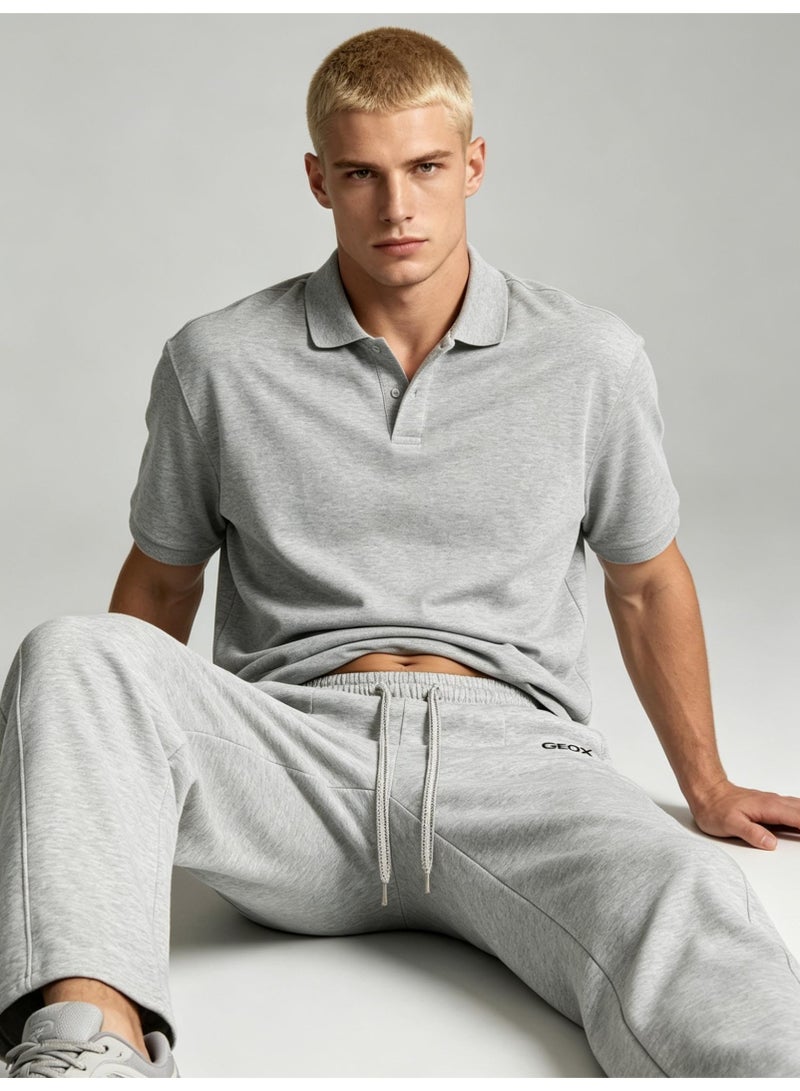 GEOX Unisex Loose Wide Leg Casual Sweatpants, Elastic Waist Drawstring Trousers, Light Heather Grey - Image 3