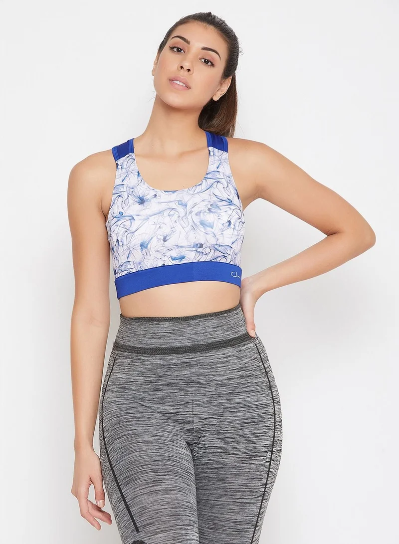 Clovia Clovia Medium Impact Padded Non-Wired Abstract Print Racerback Sports Bra in White