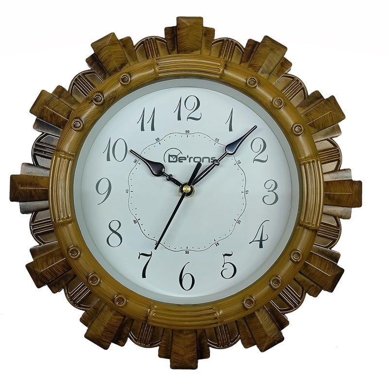 De'rons Derons Designer Wooden Look Plastic Quartz Wall Clock Watch for Home Kitchen Bedroom Hall Living Room Office DC017 Wood - Image 1