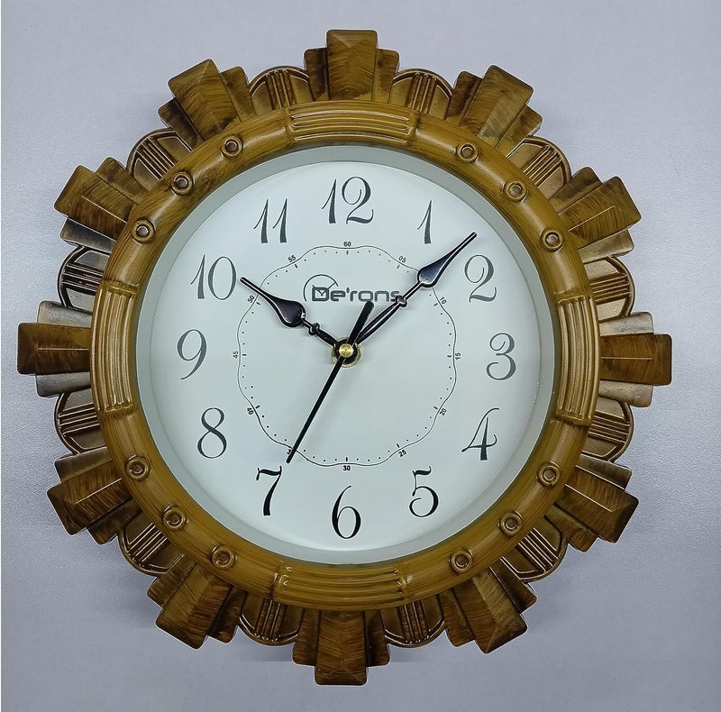 De'rons Derons Designer Wooden Look Plastic Quartz Wall Clock Watch for Home Kitchen Bedroom Hall Living Room Office DC017 Wood - Image 2