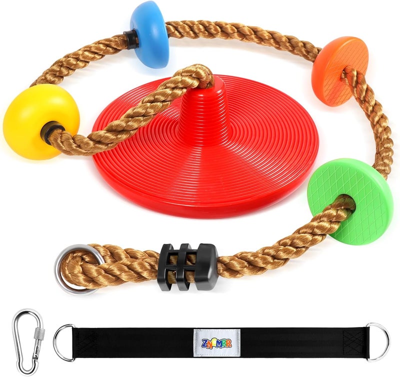 ZNCMRR Climbing Rope Tree Swing with Platforms and Disc Swing Seat Set Outdoor Playground Accessories for Kids Including Hanging Strap & Carabiner Rope Swings for Tree Outdoor Swing Set Accessories - Image 1
