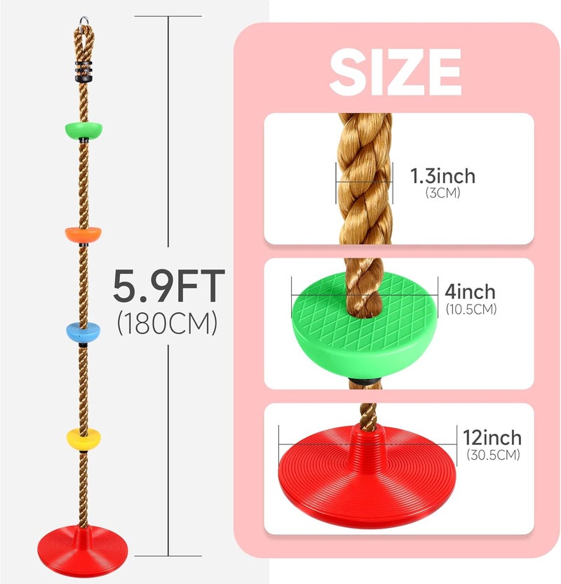 ZNCMRR Climbing Rope Tree Swing with Platforms and Disc Swing Seat Set Outdoor Playground Accessories for Kids Including Hanging Strap & Carabiner Rope Swings for Tree Outdoor Swing Set Accessories - Image 2