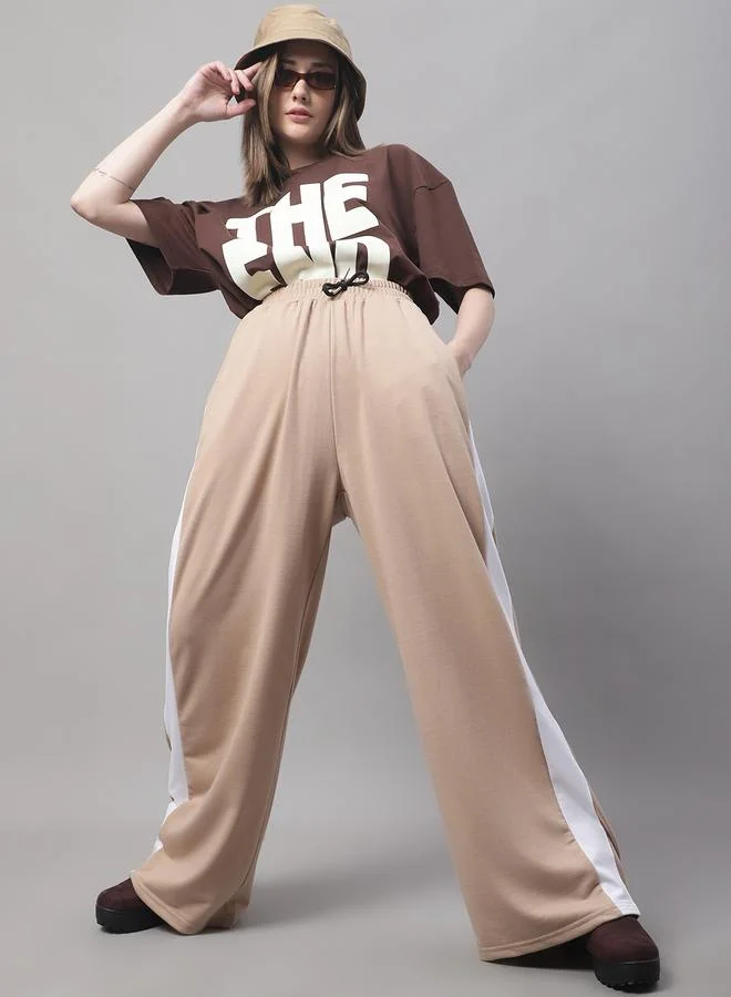 ستايلي Beige Wide Leg Joggers with Side Stripe By Door74