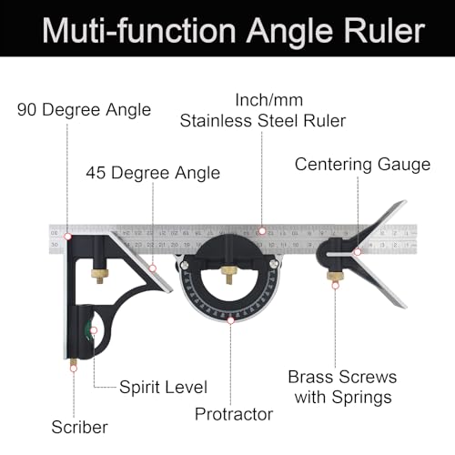 ChgImposs 12" Adjustable Sliding Combination Square Ruler & Protractor Level Measure Measuring Set, Inch/Metric - Image 3