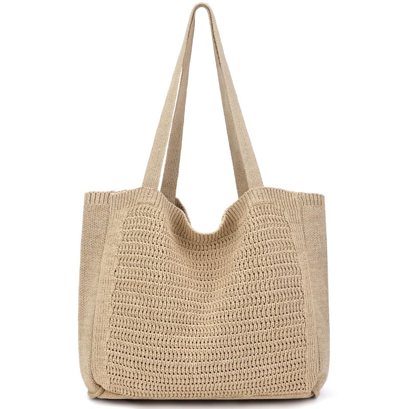hatisan Crochet Tote Bags for Women Large Beach Bag Aesthetic Summer Knit Bags Handbag Shoulder (B-Khaki) - Image 1
