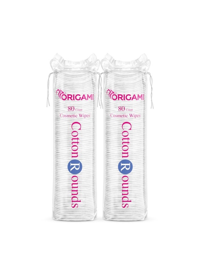أوريجامي وسادات قطنية من الأوريجامي لإزالة مكياج الوجه | تنظيف ما قبل المكياج | 80 وسادة مستديرة ناعمة - عبوة من 2 (160 وسادة)... - Image 1