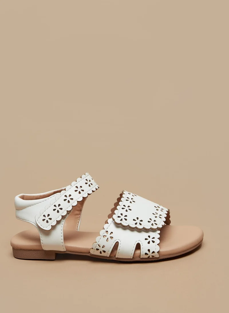 Flora Bella By Shoexpress Girls Floral Cutwork Detail Strap Sandals with Hook and Loop Closure