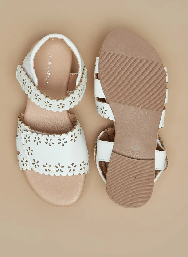 Flora Bella By Shoexpress Girls Floral Cutwork Detail Strap Sandals with Hook and Loop Closure