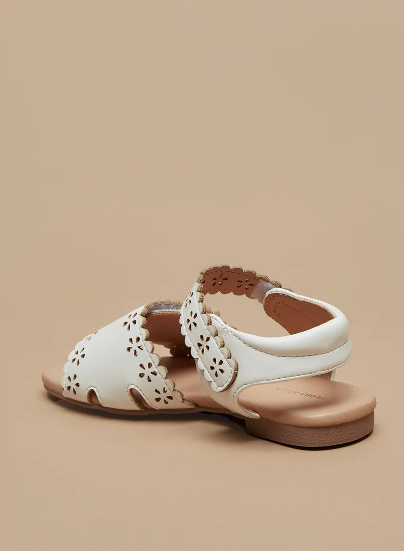 Flora Bella By Shoexpress Girls Floral Cutwork Detail Strap Sandals with Hook and Loop Closure