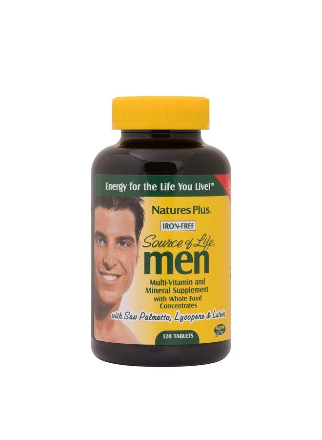 NaturesPlus Source of Life Men - 120 Tablets - Iron-Free Multi-Vitamin & Mineral Supplement - With Saw Palmetto, Lycopene & Lutein - Gluten Free, Vegetarian - 60 Servings