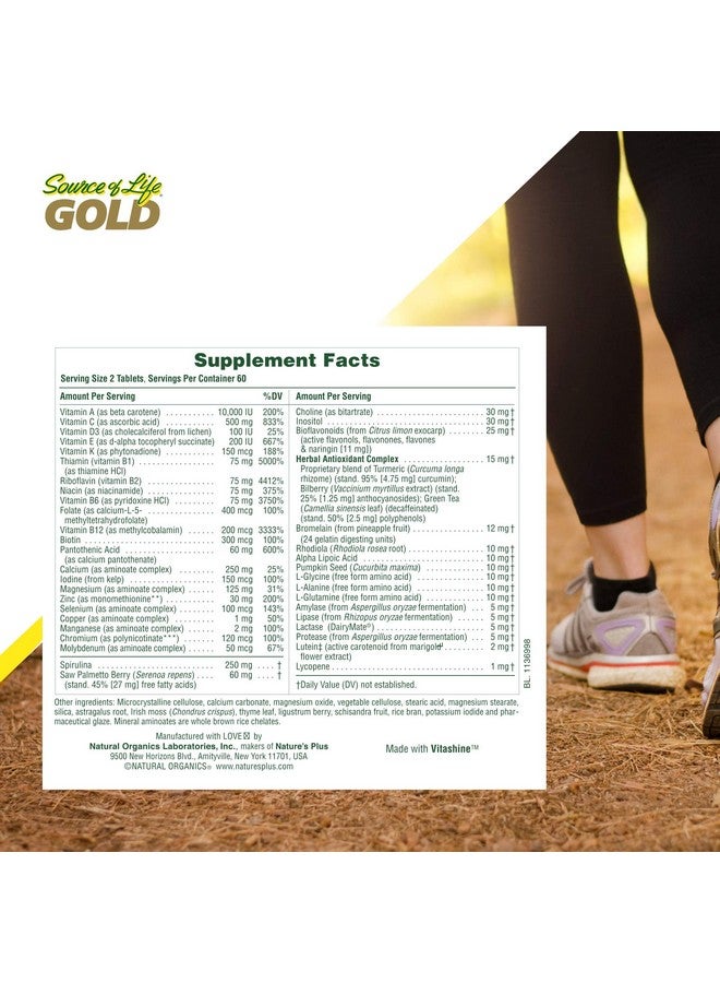 NaturesPlus ناتشرز بلس مصدر الحياة للرجال - 120 قرص - مكمل متعدد الفيتامينات والمعادن خالي من الحديد - مع ساو بالميتو، لايكوبين ولوتين - خالي من الجلوتين، نباتي - 60 حصة - Image 4