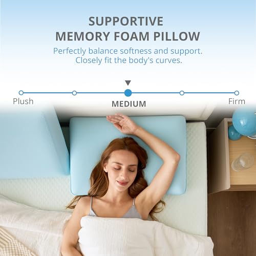EGOHOME Cooling Pillow for Sleeping, Gel Memory Foam Pillow with Reversible Cover, Neck Support for Side, Back and Stomach Sleepers, Removable & Machine Washable Cover, Bed Pillows for Hot Sleepers, Blue - Image 3