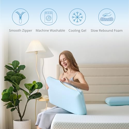 EGOHOME Cooling Pillow for Sleeping, Gel Memory Foam Pillow with Reversible Cover, Neck Support for Side, Back and Stomach Sleepers, Removable & Machine Washable Cover, Bed Pillows for Hot Sleepers, Blue - Image 5