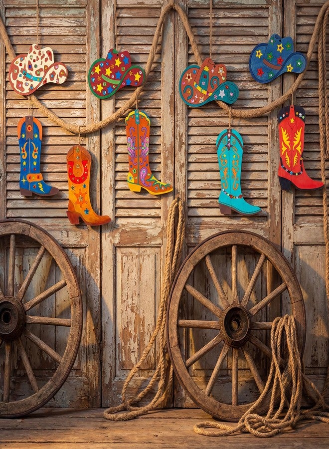 Blueweenly 24 Pcs Cowboy Party Favors Cowboy Hat and Boot Wood DIY Crafts, Unfinished Western Wooden Hat Crafts and Boot Shaped Ornaments for Western Theme Birthday Party Classroom DIY Activities - Image 4