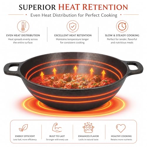 6th Planet Cast Iron Kadhai 8 Inch | Pre-Seasoned, Heavy Bottom,Naturally Nonstick Curry Pot & Deep Fry Pan | 1.7L, Toxin-Free, Flat Handle Design - Image 3