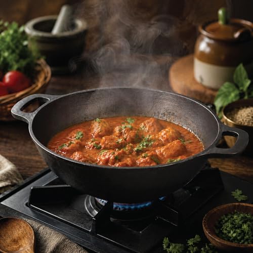 6th Planet Cast Iron Kadhai 8 Inch | Pre-Seasoned, Heavy Bottom,Naturally Nonstick Curry Pot & Deep Fry Pan | 1.7L, Toxin-Free, Flat Handle Design - Image 2
