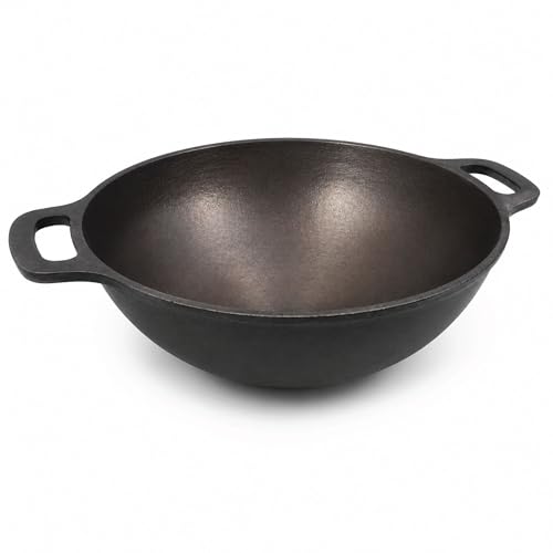6th Planet Cast Iron Kadhai 8 Inch | Pre-Seasoned, Heavy Bottom,Naturally Nonstick Curry Pot & Deep Fry Pan | 1.7L, Toxin-Free, Flat Handle Design - Image 1