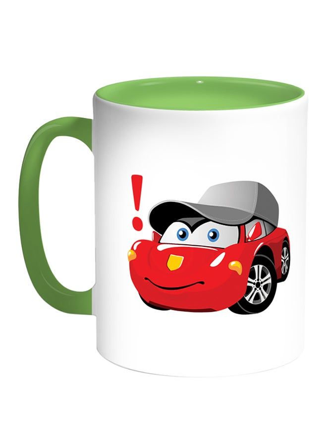 RKN Car Printed Coffee Mug White Green - Image 1