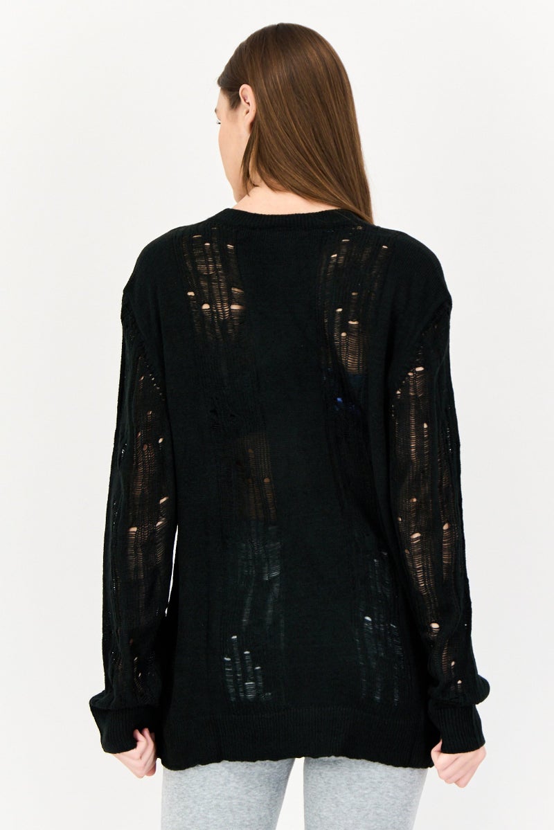adidas Originals Women Sportswear Fit Long Sleeves Outdoors Sweaters, Black  - Image 3
