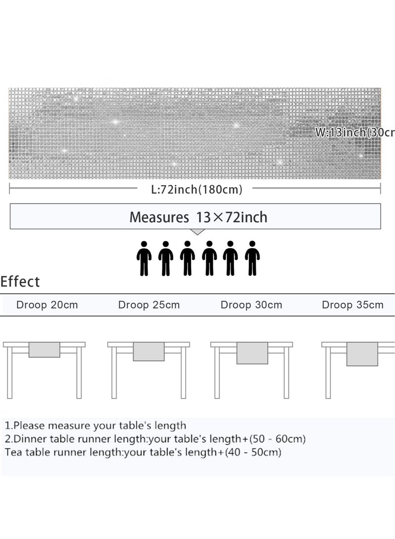 Barakah Sequin Table Runners Glitter Silver 13 x 72 inch Table Runner- Shimmering Runner for  Table Event Party Supplies Fabric Decorations for Holiday Wedding Birthday Back School - Image 4