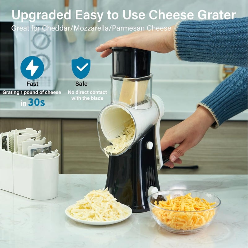 ALEXPHY Rotary Cheese Grater Hand Crank, 5 Blades Cheese shredder, Stronger Suction, Easy to Clean for Fruit, Vegetables, Nuts, Black - Image 2