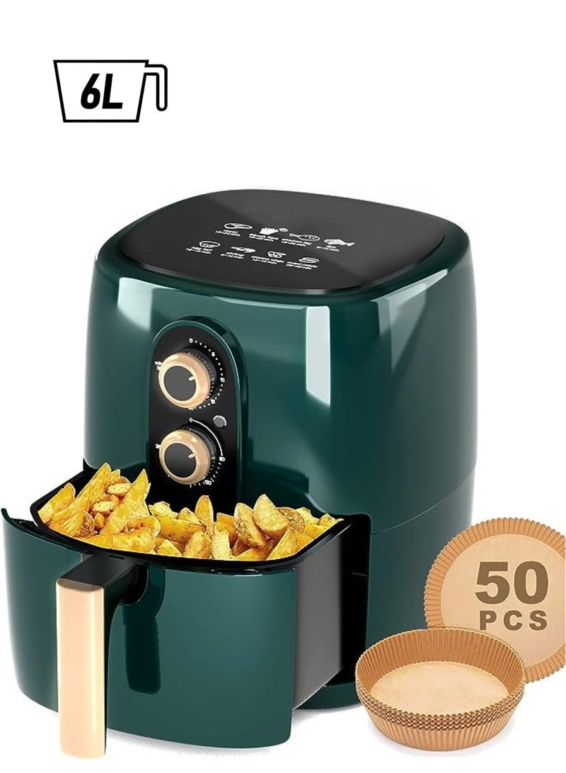 vesus Air Fryer, 6L Electric Hot Air Fryers Oven Cooker with Nonstick Frying Pot & 50 PCS Disposable Paper Liner, Adjustable Temperature Control & Timer Control & Auto Shut Off Feature - Image 1