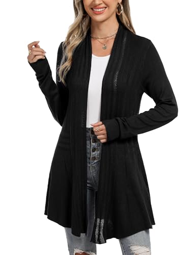 iClosam Light Weight Cardgan Women Open Front Draped Cardigan Long Sleeve Crochet Cardigan Black - Image 3