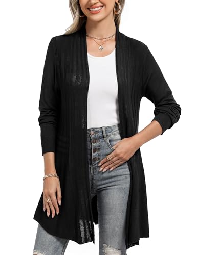 iClosam Light Weight Cardgan Women Open Front Draped Cardigan Long Sleeve Crochet Cardigan Black - Image 1