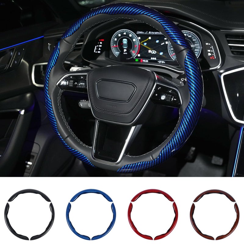 Hiseanllo Carbon Fiber Steering Wheel Cover 3PCS Set â€“ Anti-Slip, Scratch-Resistant, Universal Fit for 14â€“16 Inch Wheels â€“ Interior Car Accessories for Cars, SUVs, Trucks (Blue) - Image 1