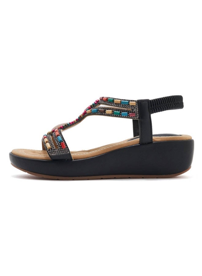 NIBEMINENT European and American Style Wedge Heel Women's Sandals Ethnic Style Retro Fashion Casual Women's Sandals Waterproof Platform  - Image 1