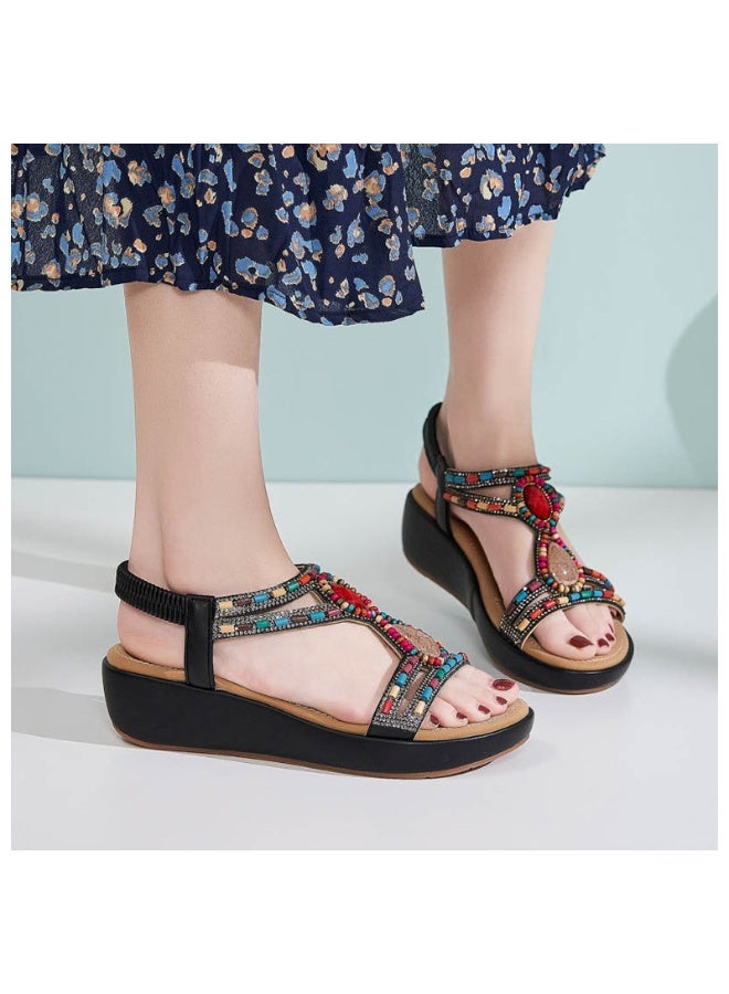 NIBEMINENT European and American Style Wedge Heel Women's Sandals Ethnic Style Retro Fashion Casual Women's Sandals Waterproof Platform  - Image 4
