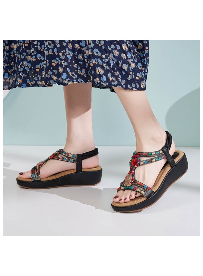 NIBEMINENT European and American Style Wedge Heel Women's Sandals Ethnic Style Retro Fashion Casual Women's Sandals Waterproof Platform  - Image 3