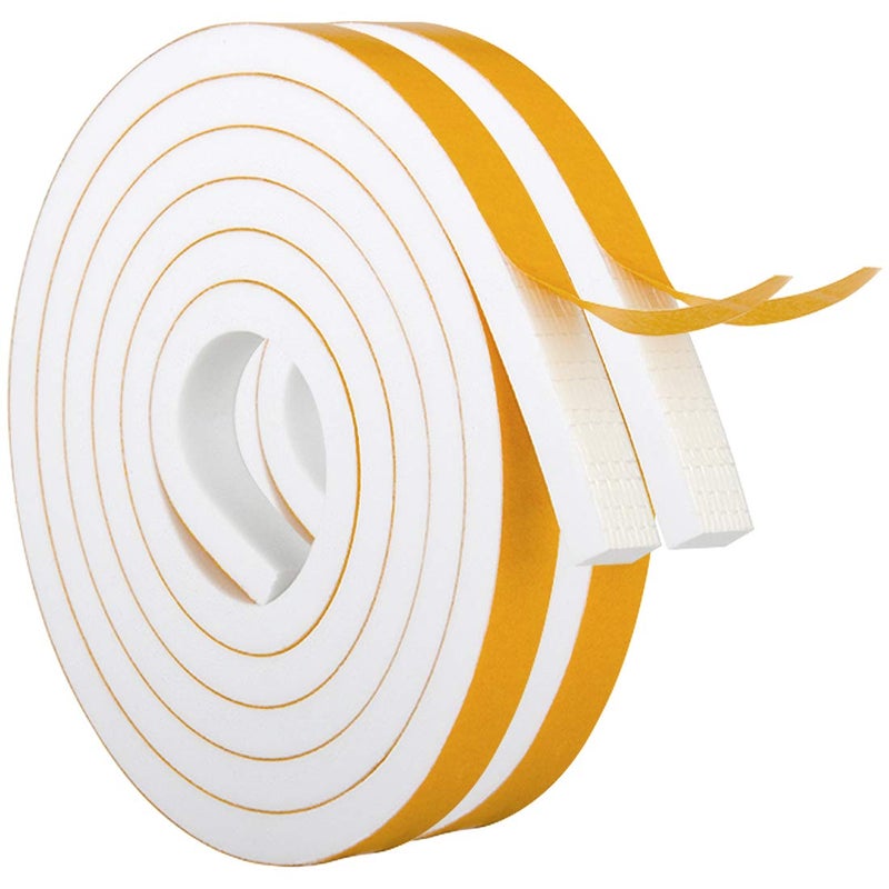 White Door Window Weather Stripping Self Adhesive Foam Tape 12 in 14 in 26 Ft High Density Foam Sealing Strip Window Insulation Weatherproof Gasket Tape for Doors and Windows