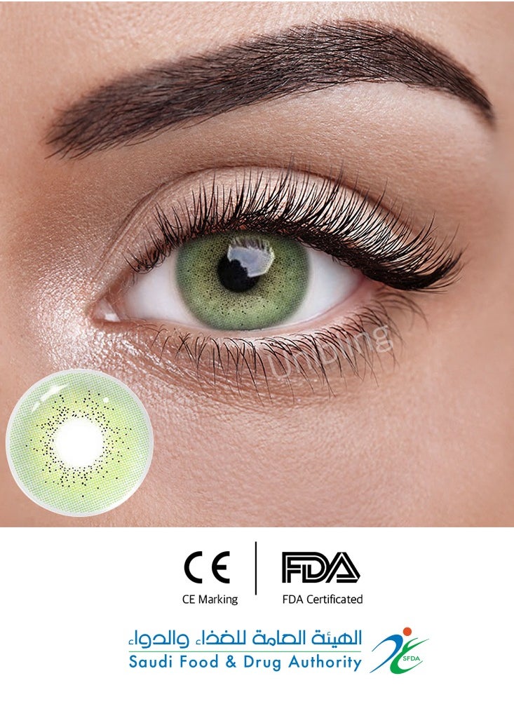 Unibling - Ocean Green Yearly Colored Contact Lenses, Unisex Cosmetic Contact Lenses, Enlargement Collection, Light Green, With Case - Image 1