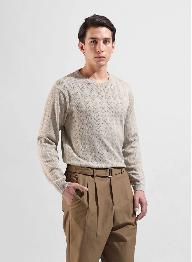 The Indian Garage Co Men Slim Fit Striped Crew Neck Full Sleeves T-Shirt