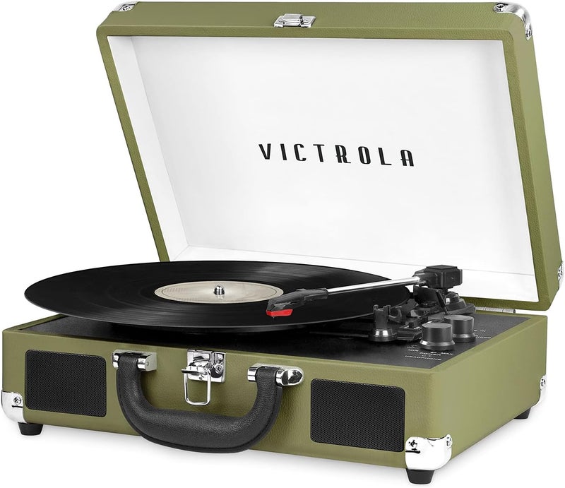 Victrola Vintage 3-Speed Bluetooth Portable Suitcase Record Player with Built-in Speakers - Green Olive - Image 1