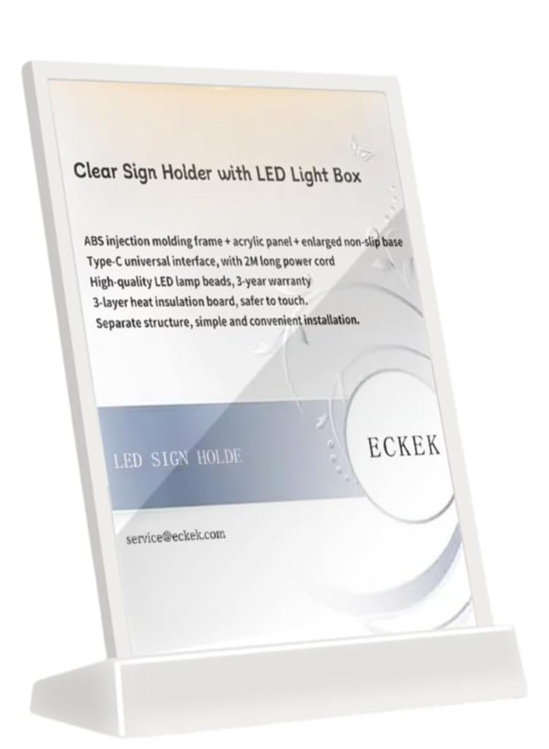Eckek حامل لافتات ECKEK LED حامل لافتات شفاف مع صندوق ضوء LED، حامل عرض قائمة الطاولة LED لوحة قائمة A4 - Image 1