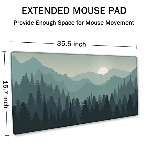 SSOIU Sunset Mountains Landscape Green Desk Mat, Extra Large Desk Mat, Large Gaming Mouse Pad, Extended Mouse Pad, Gaming Keyboard Mat, Non-Slip Laptop Computer Keyboard Mousepad for Office and Home - Image 2