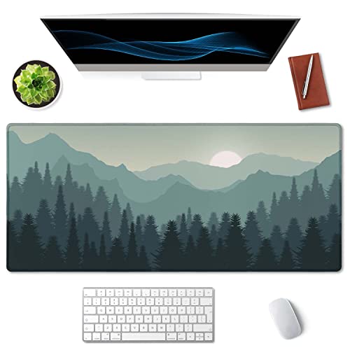 SSOIU Sunset Mountains Landscape Green Desk Mat, Extra Large Desk Mat, Large Gaming Mouse Pad, Extended Mouse Pad, Gaming Keyboard Mat, Non-Slip Laptop Computer Keyboard Mousepad for Office and Home - Image 3