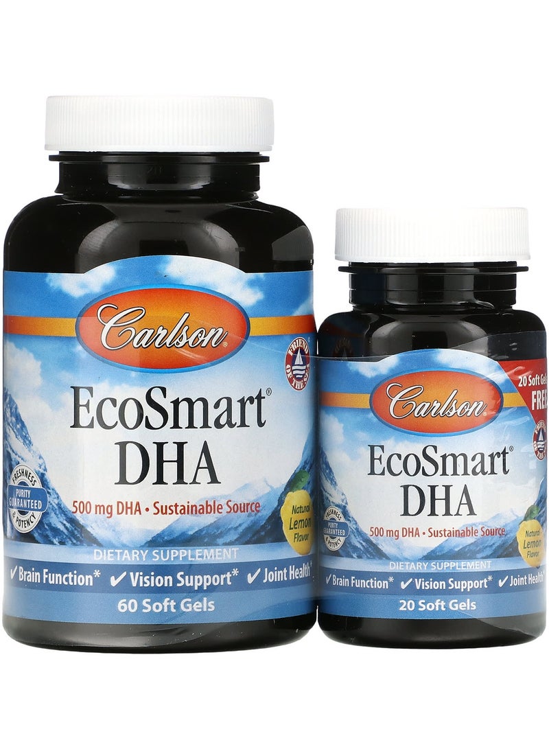 EcoSmart DHA, Natural Lemon, 500 mg, 60 Soft Gels + 20 Soft Gels