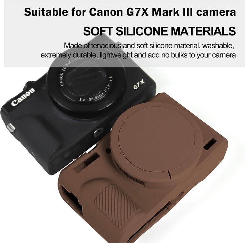 Easy Hood Camera Case for Canon Powershot G7 X Mark III Digital Camera, Soft Silicone Protective Cover with Removable Lens Cover for Canon Powershot G7X Mark III DSLR Camera,Brown - Image 2