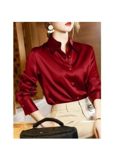 Elegant High-End Feel Womens Shirt 2022 Spring Autumn New Style Silk Like Fabric Top Stylish Business Shirt With Button Burgundy
