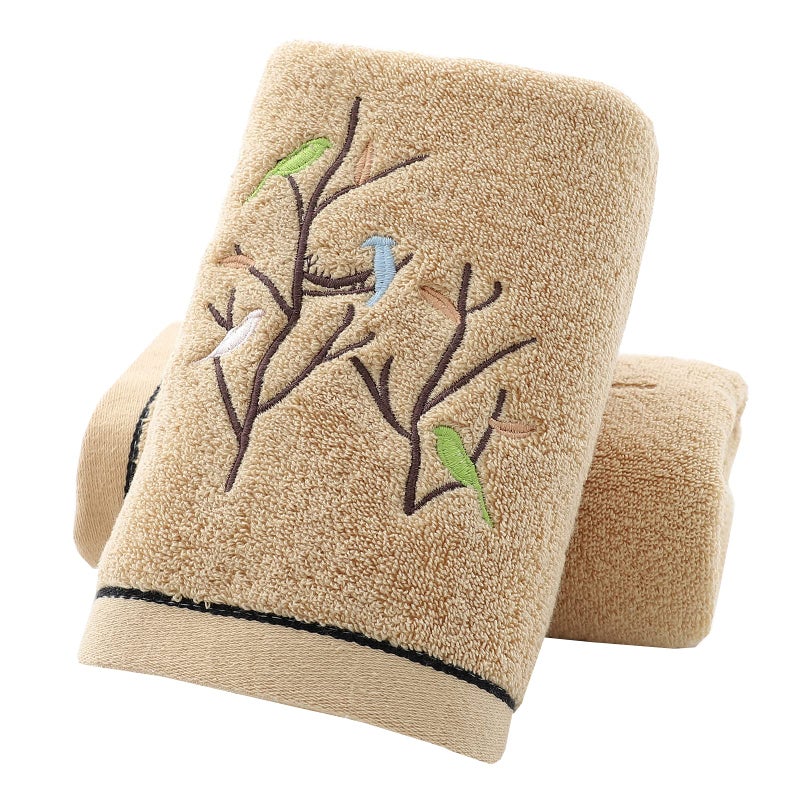 Pidada Hand Towels Set of 2 Embroidered Bird Tree Pattern 100 Cotton Absorbent Soft Decorative Towel for Bathroom Brown