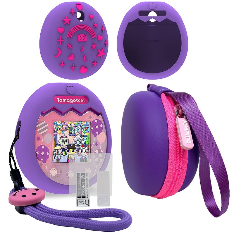 JCHPINE Hard Carrying Case and Silicone Cover Compatible with Tamagotchi Pix Interactive Virtual Pet Game Machine Screen Film Protector for Tamagotchi Pix AccessoriesPurplePink - Image 2
