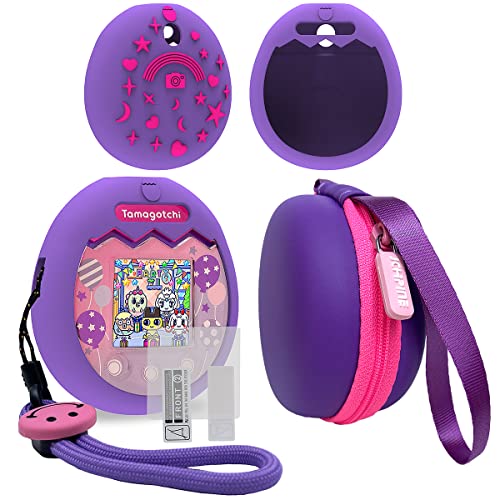 JCHPINE Hard Carrying Case and Silicone Cover Compatible with Tamagotchi Pix Interactive Virtual Pet Game Machine Screen Film Protector for Tamagotchi Pix AccessoriesPurplePink - Image 1