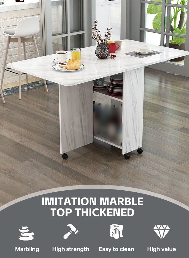 Ammar Space Multifunctional Extension Space Saving Dinner Table Folding Dining Table Drop Leaf Table with 6 Wheels Kitchen Table with 2-Layer Storage Shelves  for Bedroom Dining Room Home Small Spaces - Image 5