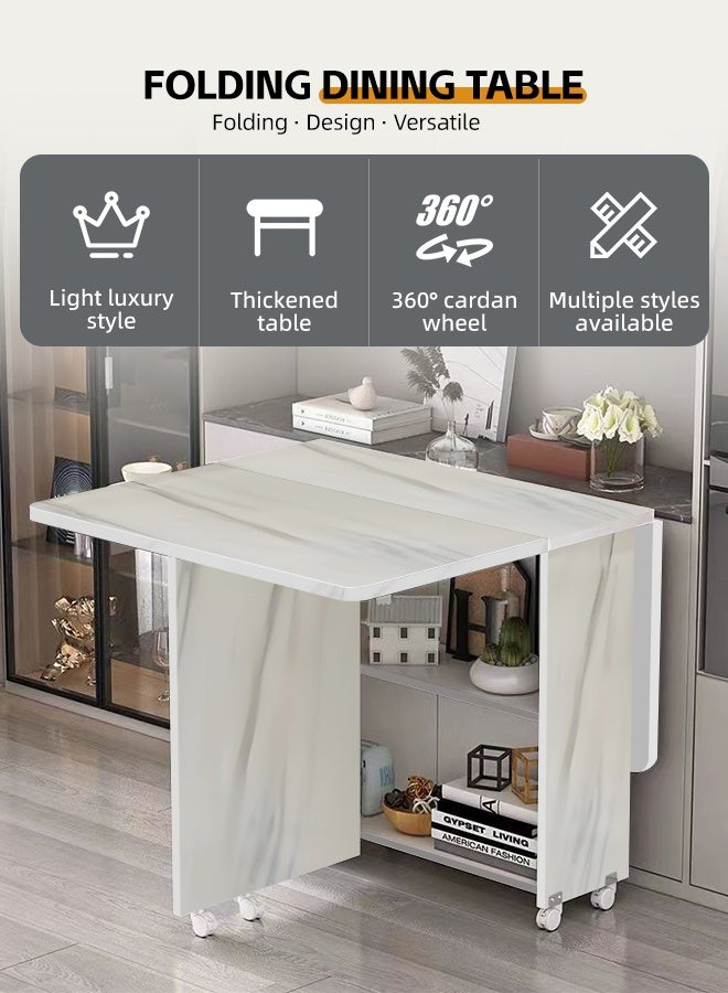 Ammar Space Multifunctional Extension Space Saving Dinner Table Folding Dining Table Drop Leaf Table with 6 Wheels Kitchen Table with 2-Layer Storage Shelves  for Bedroom Dining Room Home Small Spaces - Image 3