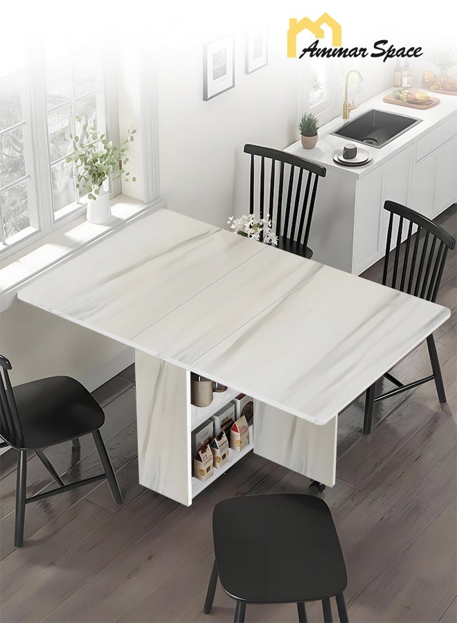 Ammar Space Multifunctional Extension Space Saving Dinner Table Folding Dining Table Drop Leaf Table with 6 Wheels Kitchen Table with 2-Layer Storage Shelves  for Bedroom Dining Room Home Small Spaces - Image 2